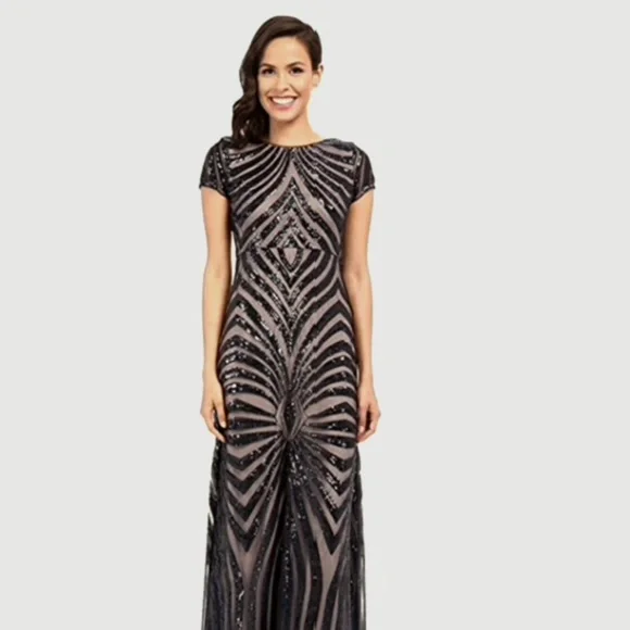 Donna Morgan Isabelle Cap Sleeve Beaded Gown Women's Dress : 2